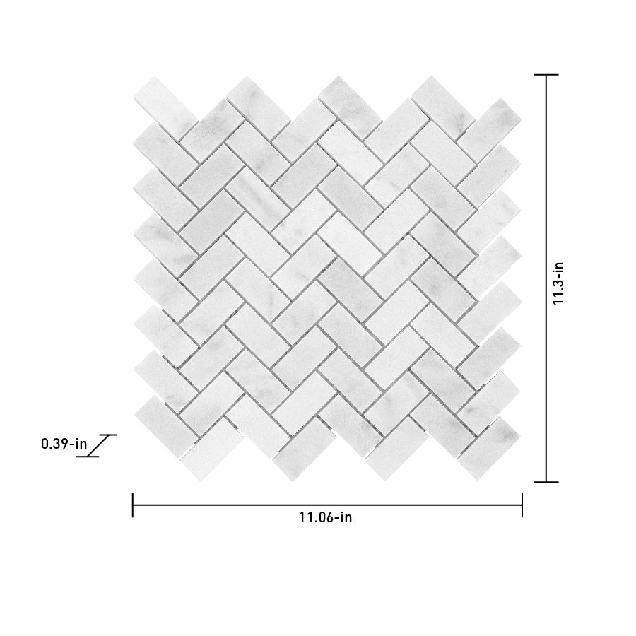 Satori Bianco Polished 11-in x 12-in Natural Marble Herringbone Mosaic Wall Tile (0.9-sq ft Sheet)