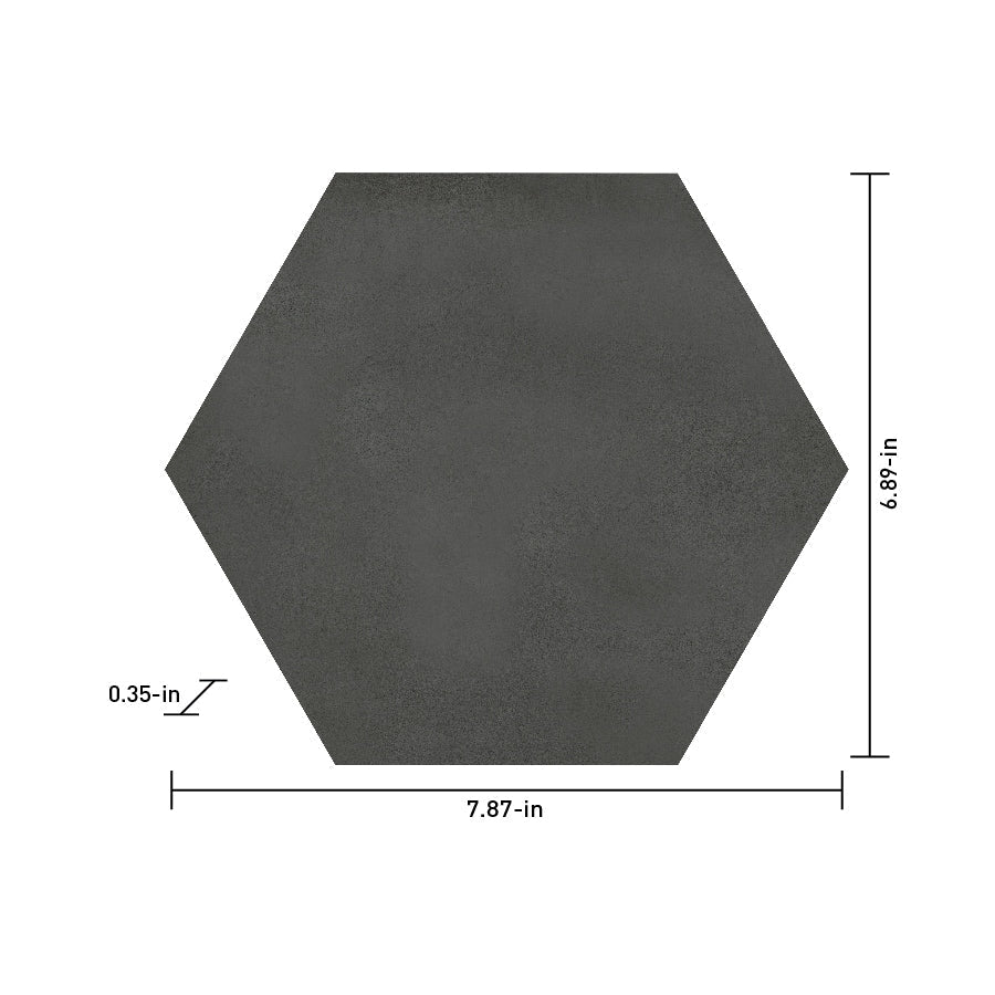 Satori Nouveau Nero 7-in x 8-in Matte Porcelain Encaustic Hexagon Floor and Wall Tile (0.28-sq. ft/ Piece)
