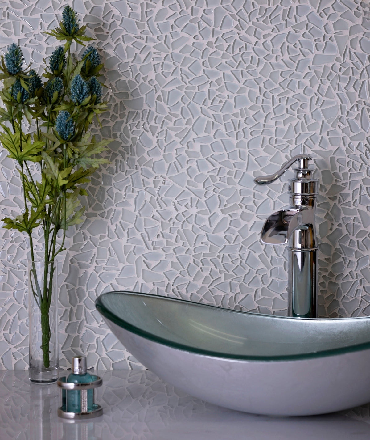 Apollo Tile (Sample) White 4-in x 4-in Glossy Glass Diamond Stone Look Floor and Wall Tile