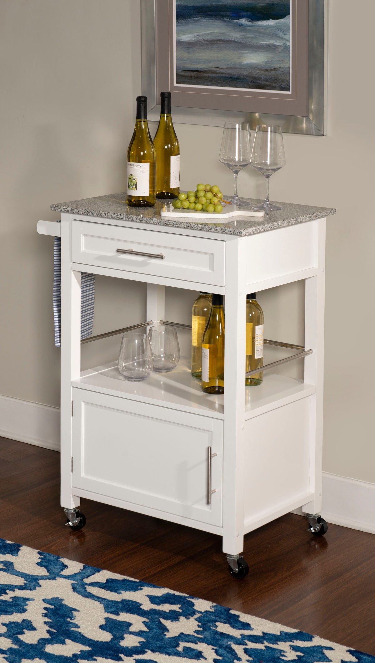 Linon White Wood Base with Mdf Granite Top Rolling Kitchen Cart (27-in x 18-in x 36-in)