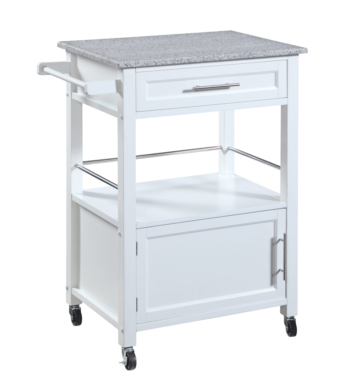 Linon White Wood Base with Mdf Granite Top Rolling Kitchen Cart (27-in x 18-in x 36-in)