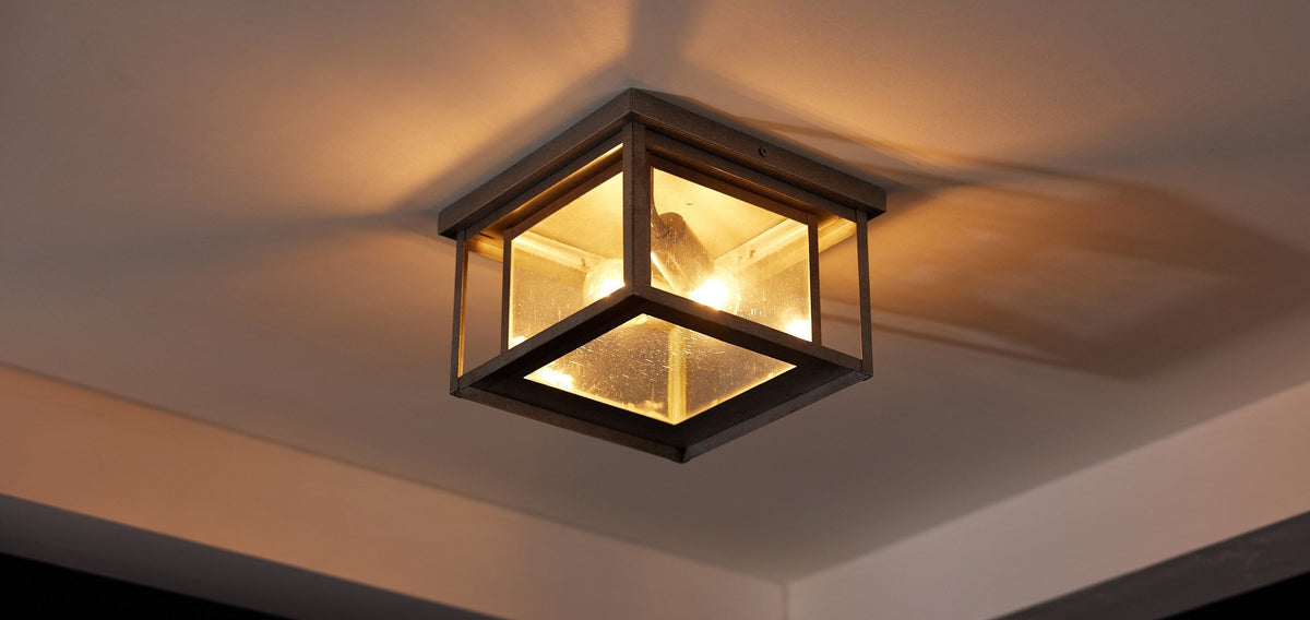 Sea Gull Lighting Hunnington 10-in W Weathered Pewter Outdoor Flush Mount Light