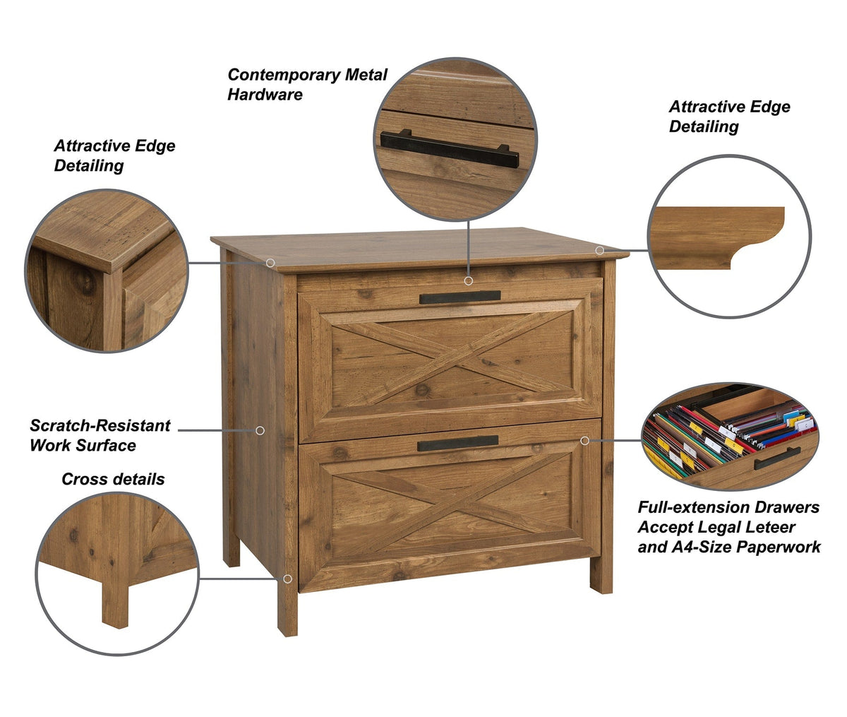 Saint Birch Houstin Rustic Brown 2-Drawer 30-in File Cabinet