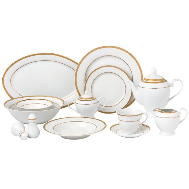 24-Piece Formal Gold Border Porcelain Dinnerware Set (Service for 4)