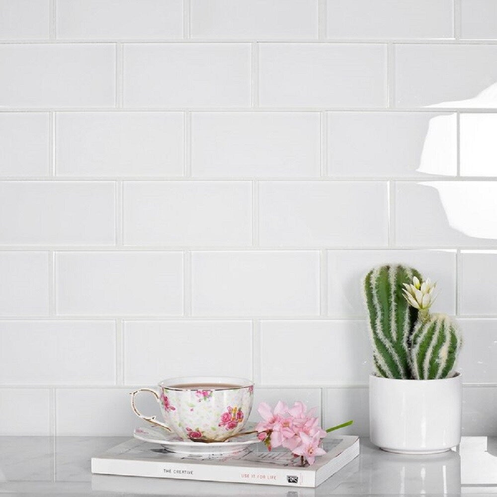 Apollo Tile (Sample) White 3-in x 6-in Glossy Glass Brick Subway Floor and Wall Tile
