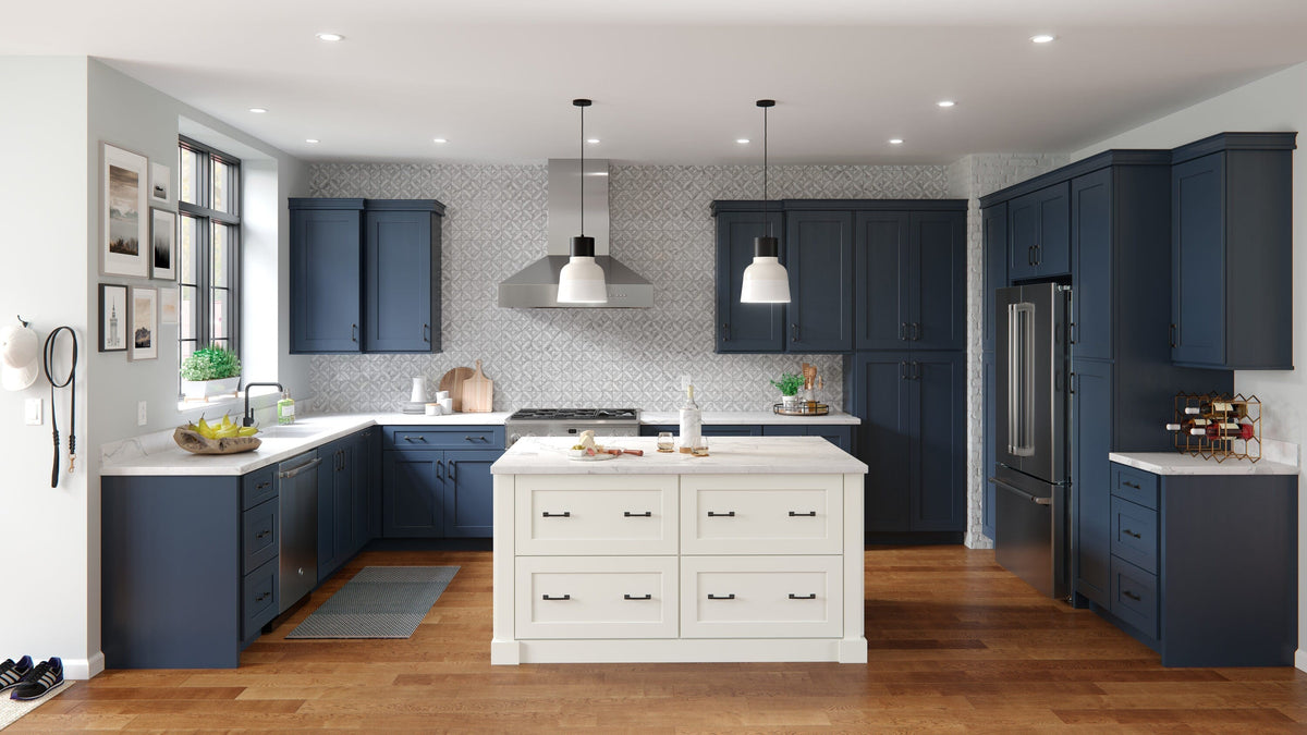 allen + roth Port 15-in W x 34.5-in H x 24-in D Navy 3-Drawer Base Fully Assembled Cabinet (Flat Panel Style)