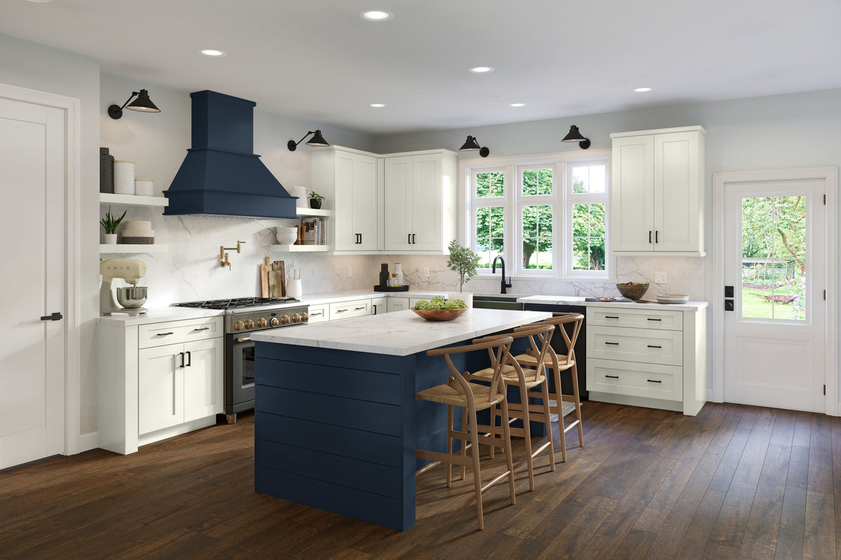 allen + roth Port 30-in W x 34.5-in H x 24-in D Navy 2-Drawer Base Fully Assembled Cabinet (Flat Panel Style)