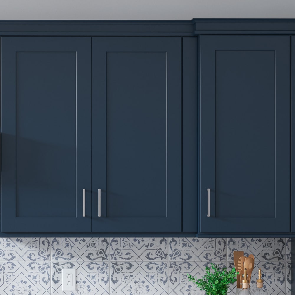 allen + roth Port 18-in W x 36.125-in H x 12-in D Navy Wall Fully Assembled Cabinet (Flat Panel Shaker Door Style)