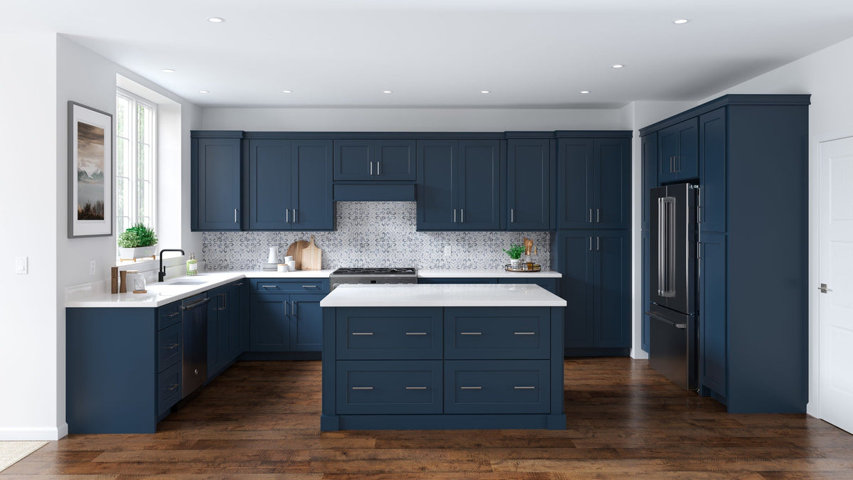 allen + roth Port 15-in W x 34.5-in H x 24-in D Navy 3-Drawer Base Fully Assembled Cabinet (Flat Panel Style)