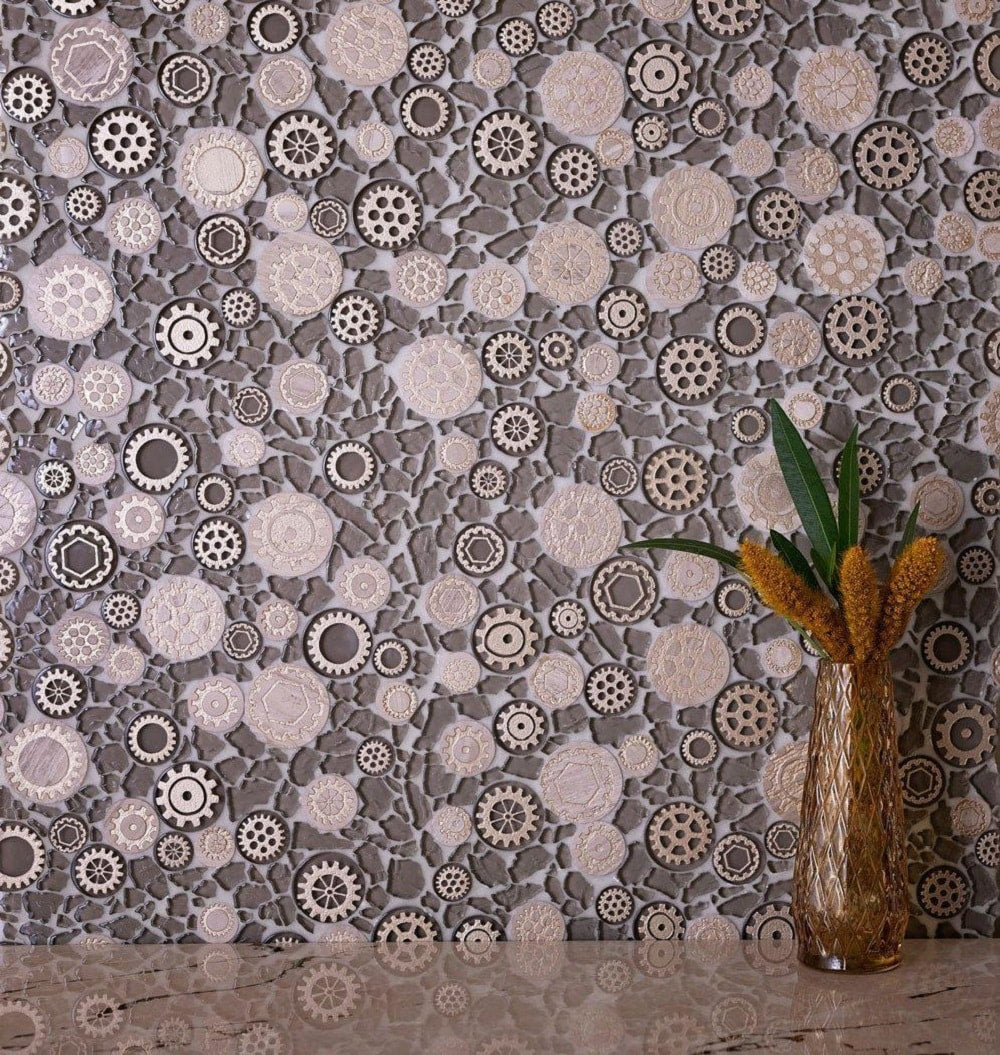 Apollo Tile (Sample) Wall Brown 4-in x 4-in Glossy Glass Circular Patterned Wall Tile