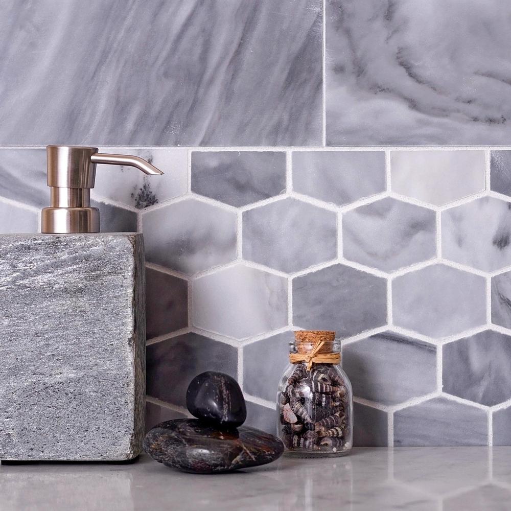 Apollo Tile Indigo Gray 12-in x 12-in Polished Natural Stone Marble Hexagon Patterned Floor and Wall Tile (4.88-sq. ft/ Carton)