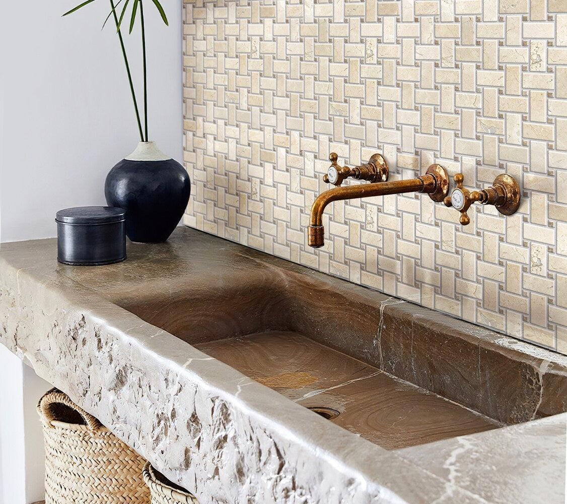 Apollo Tile Naples Beige 12-in x 12-in Polished Natural Stone Marble/Limestone Basketweave Patterned Floor and Wall Tile (5-sq. ft/ Carton)