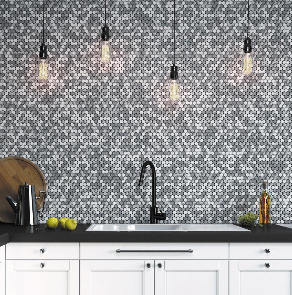 Apollo Tile (Sample) Floor and Wall Tile Gray 4-in x 4-in Polished Marble Penny Round Patterned Floor and Wall Tile