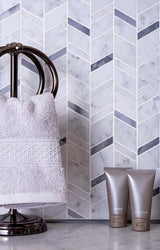 Apollo Tile Indigo Gray and White 11-in x 13-in Polished Natural Stone Marble Herringbone Patterned Floor and Wall Tile (4.95-sq. ft/ Carton)