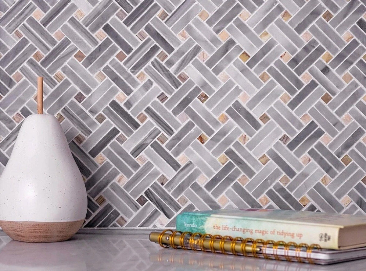 Apollo Tile (Sample) Floor and Wall Tile Gray 4-in x 4-in Polished Marble Basketweave Patterned Floor and Wall Tile