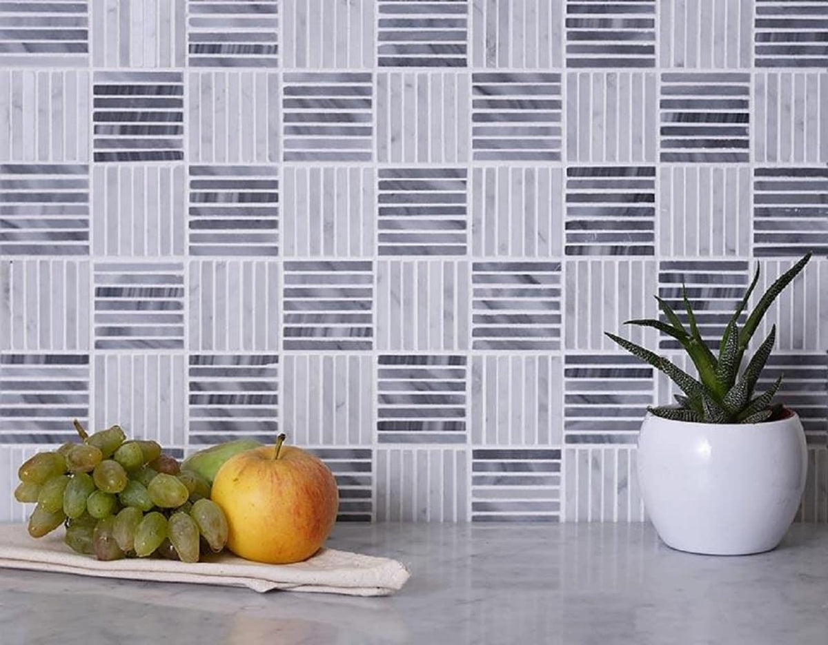Apollo Tile (Sample) Floor and Wall Tile Gray and White 4-in x 4-in Polished Marble Linear Patterned Floor and Wall Tile
