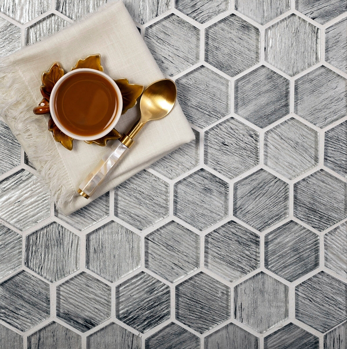 Apollo Tile (Sample) Wall Gray 4-in x 4-in Glossy Glass Honeycomb Patterned Wall Tile