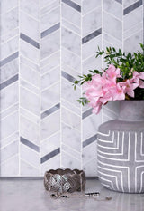 Apollo Tile Indigo Gray and White 11-in x 13-in Polished Natural Stone Marble Herringbone Patterned Floor and Wall Tile (4.95-sq. ft/ Carton)