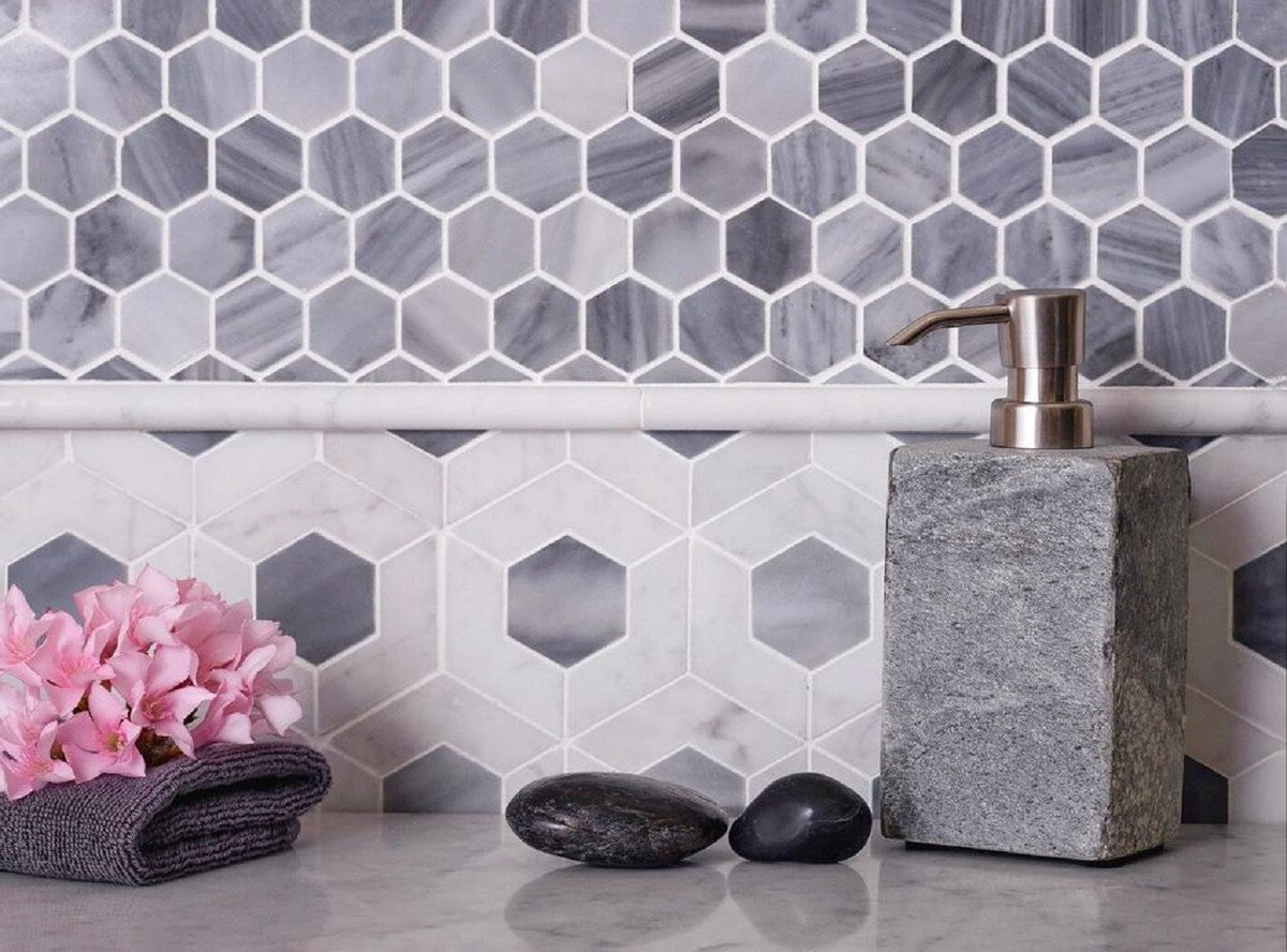 Apollo Tile (Sample) Floor and Wall Tile Gray and White 4-in x 4-in Polished Marble Honeycomb Patterned Floor and Wall Tile