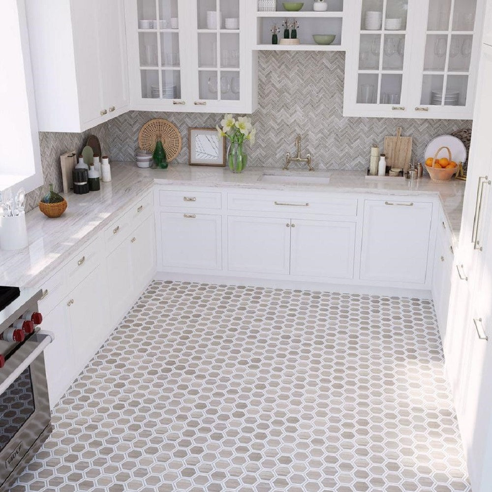 Apollo Tile Desert Hills Wooden Gray 12-in x 13-in Polished Natural Stone Marble Herringbone Patterned Floor and Wall Tile (5.28-sq. ft/ Carton)