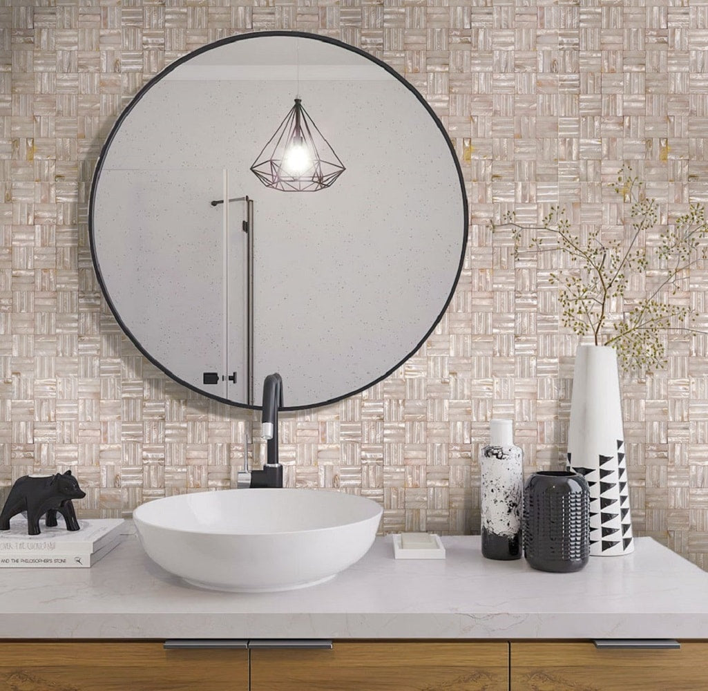 Apollo Tile (Sample) Wall Beige and White Natural Shell 4-in x 4-in Polished Marble Mixed Pattern Patterned Wall Tile