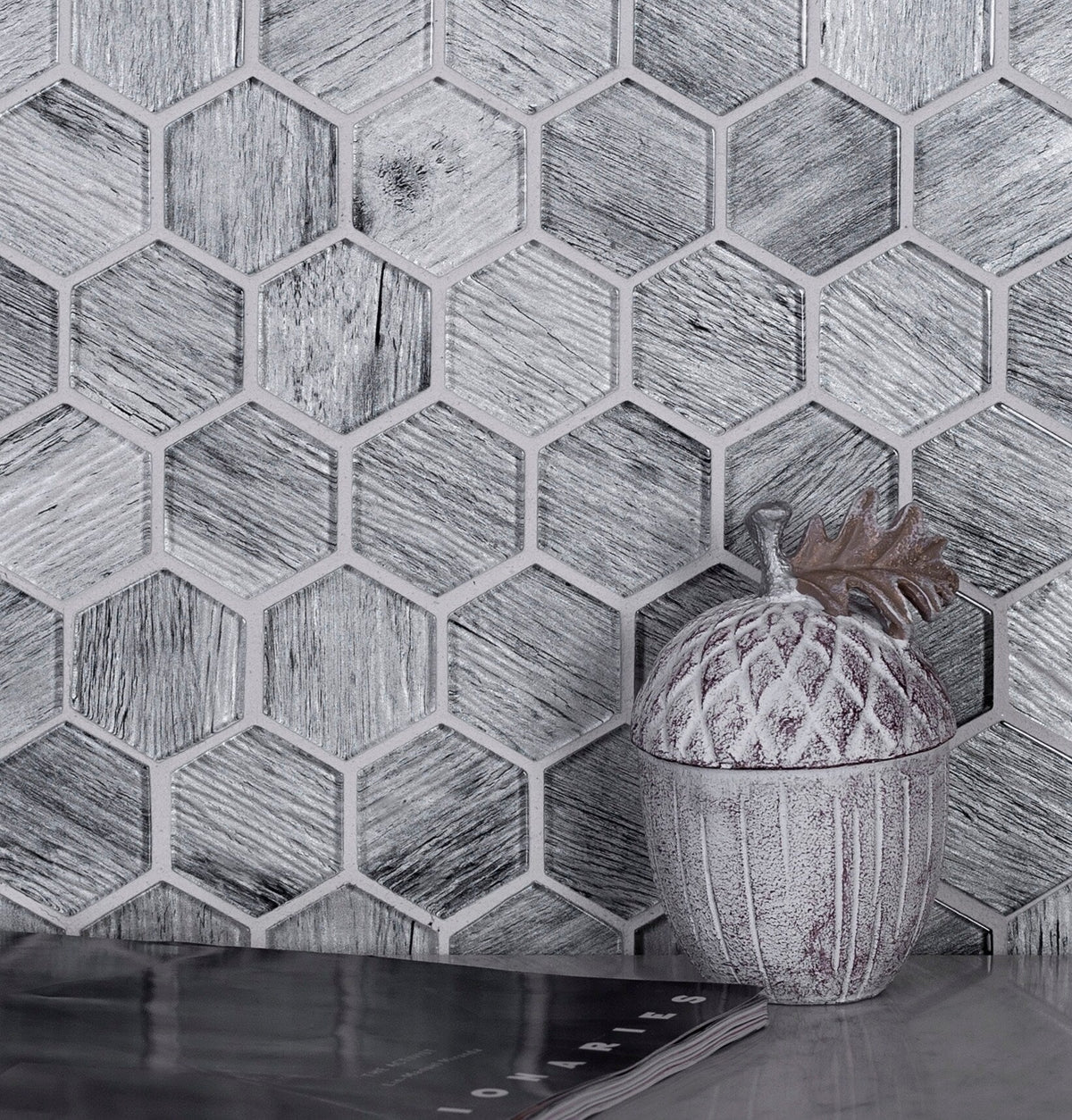 Apollo Tile (Sample) Wall Gray 4-in x 4-in Glossy Glass Honeycomb Patterned Wall Tile