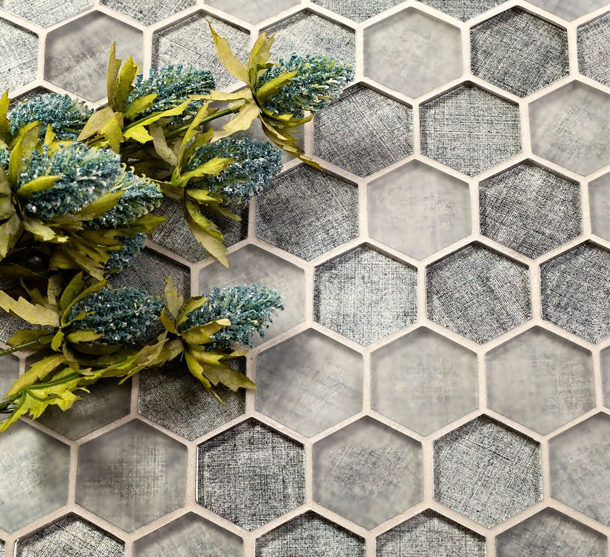 Apollo Tile (Sample) Wall Light Gray 4-in x 4-in Glossy Glass Honeycomb Patterned Wall Tile