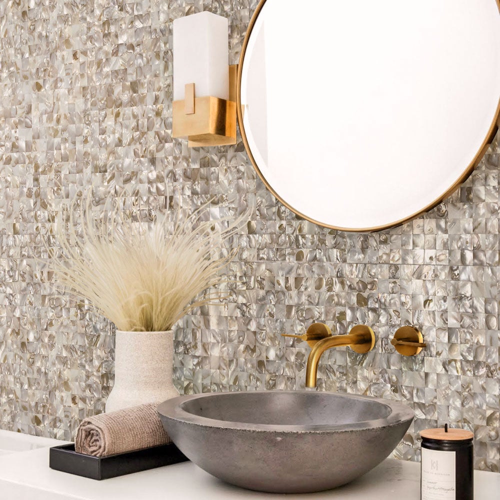 Apollo Tile Jewelicious White and Beige Natural Shell 12-in x 12-in Polished Natural Shell Uniform Squares Patterned Wall Tile (19.34-sq. ft/ Carton)
