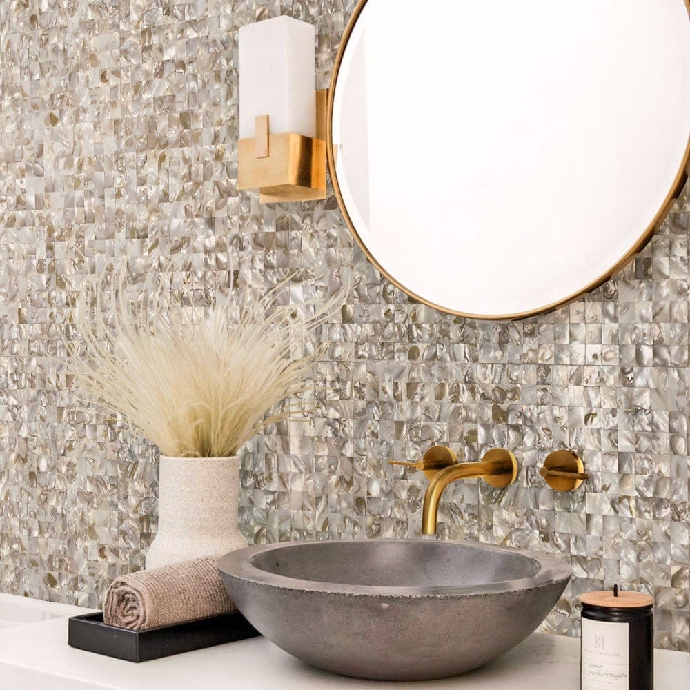 Apollo Tile (Sample) Wall White and Beige Natural Shell 4-in x 4-in Polished Marble Uniform Squares Patterned Wall Tile