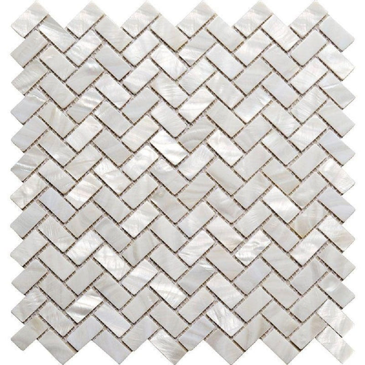 Apollo Tile Jewelicious Pearl White Natural Shell 11-in x 11-in Polished Natural Shell Herringbone Patterned Wall Tile (16.49-sq. ft/ Carton)
