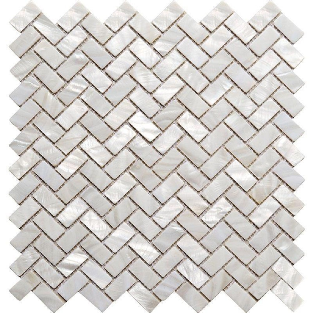 Apollo Tile Jewelicious Pearl White Natural Shell 11-in x 11-in Polished Natural Shell Herringbone Patterned Wall Tile (16.49-sq. ft/ Carton)