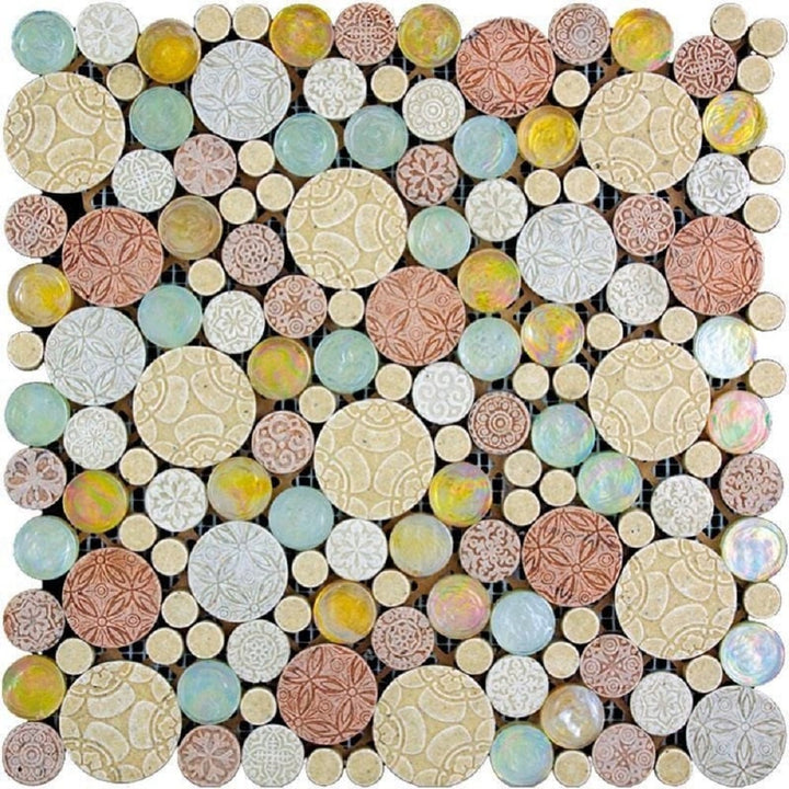 Apollo Tile (Sample) Wall Multi Color 4-in x 4-in Glossy Glass Circular Patterned Wall Tile