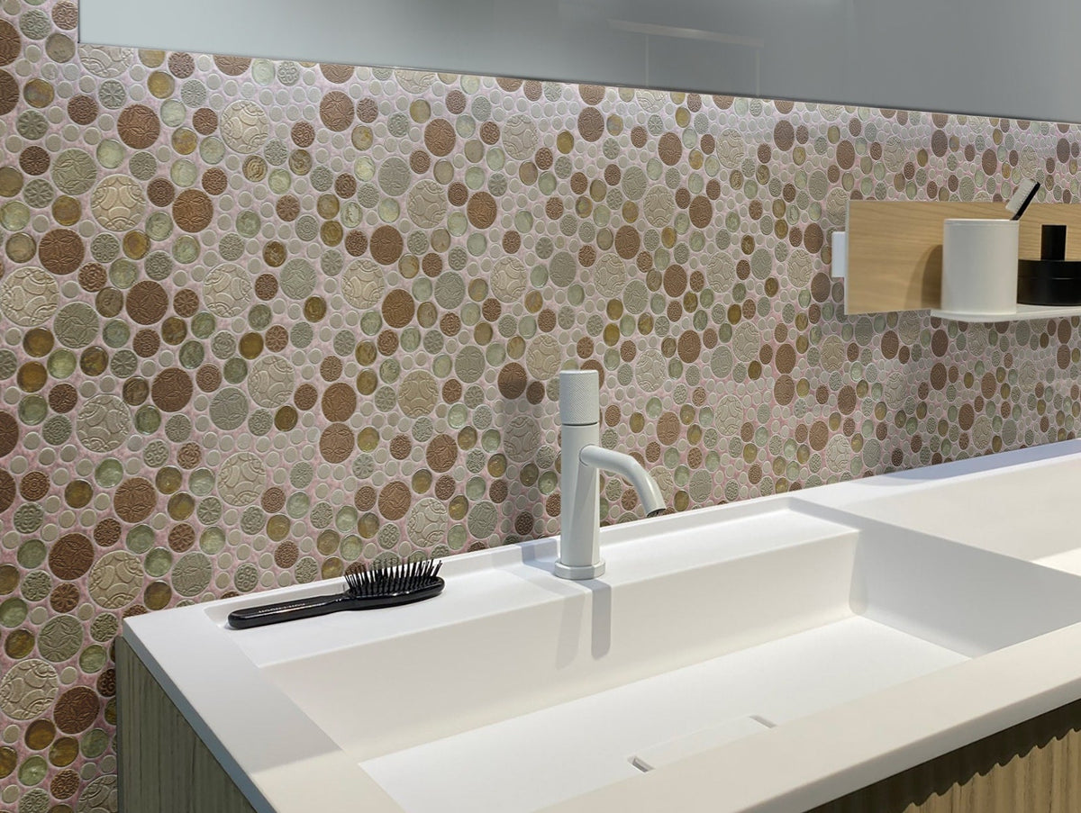 Apollo Tile (Sample) Wall Multi Color 4-in x 4-in Glossy Glass Circular Patterned Wall Tile