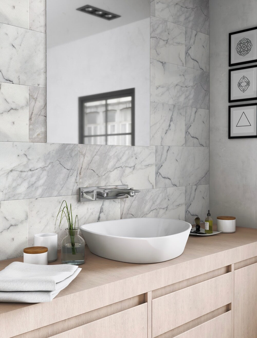 Apollo Tile (Sample) Floor and Wall Tile White and Gray 4-in x 4-in Honed Marble Subway Floor and Wall Tile
