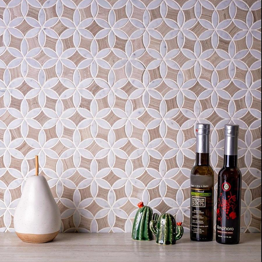 Apollo Tile Desert Hills White and Beige 12-in x 15-in Polished Natural Stone Marble Pinwheel Patterned Floor and Wall Tile (6.17-sq. ft/ Carton)