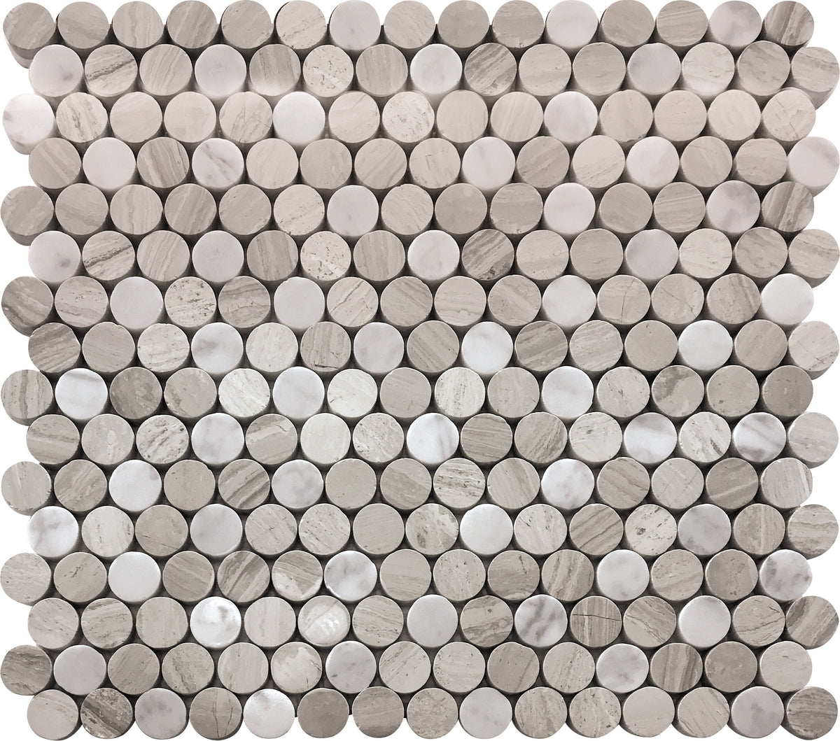 Apollo Tile (Sample) Floor and Wall Tile Gray and White 4-in x 4-in Polished Marble Penny Round Patterned Floor and Wall Tile