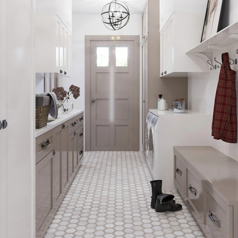 Apollo Tile (Sample) Floor and Wall Tile Wooden Gray and White 4-in x 4-in Polished Marble Honeycomb Patterned Floor and Wall Tile