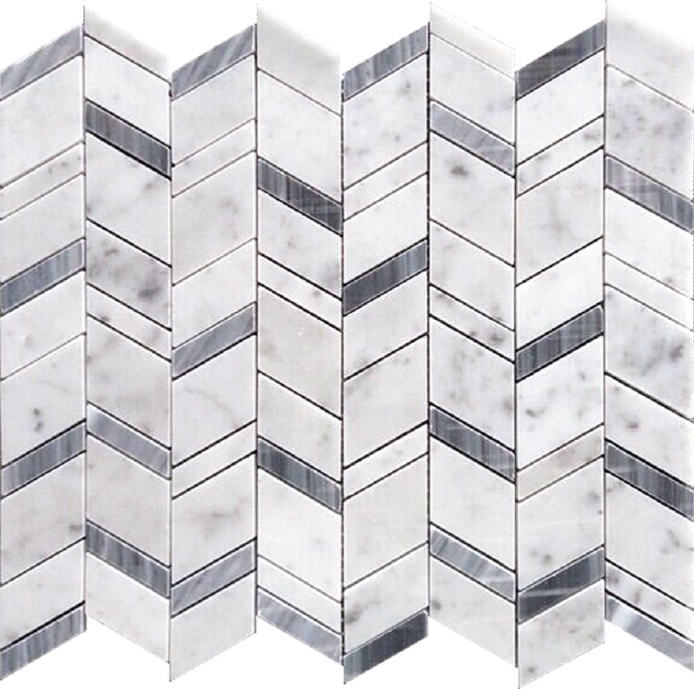 Apollo Tile Indigo Gray and White 11-in x 13-in Polished Natural Stone Marble Herringbone Patterned Floor and Wall Tile (4.95-sq. ft/ Carton)