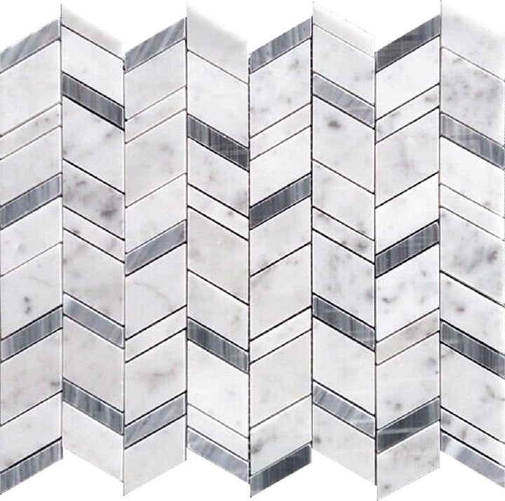 Apollo Tile Indigo Gray and White 11-in x 13-in Polished Natural Stone Marble Herringbone Patterned Floor and Wall Tile (4.95-sq. ft/ Carton)