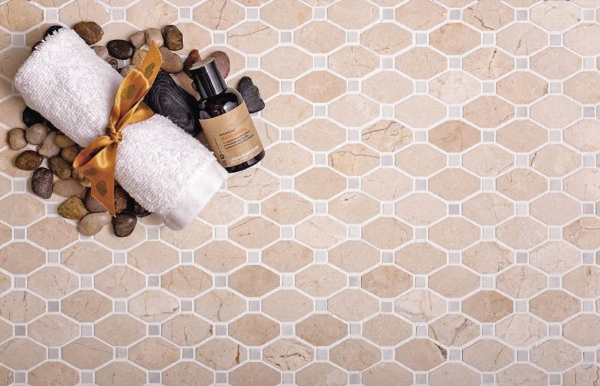 Apollo Tile (Sample) Beige 4-in x 4-in Polished Marble Octagon Dot Patterned Floor and Wall Tile
