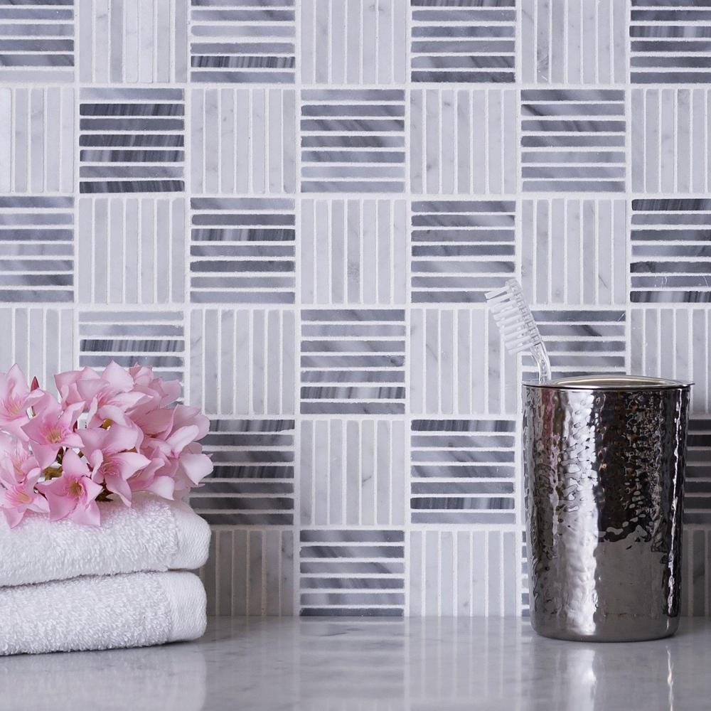 Apollo Tile (Sample) Floor and Wall Tile Gray and White 4-in x 4-in Polished Marble Linear Patterned Floor and Wall Tile