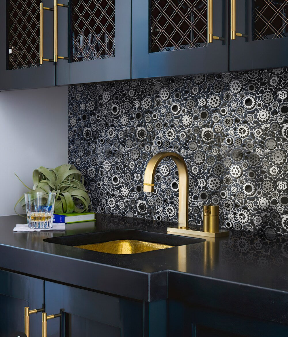 Apollo Tile (Sample) Wall Black 4-in x 4-in Glossy Glass Circular Patterned Wall Tile