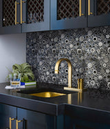 Apollo Tile (Sample) Wall Black 4-in x 4-in Glossy Glass Circular Patterned Wall Tile