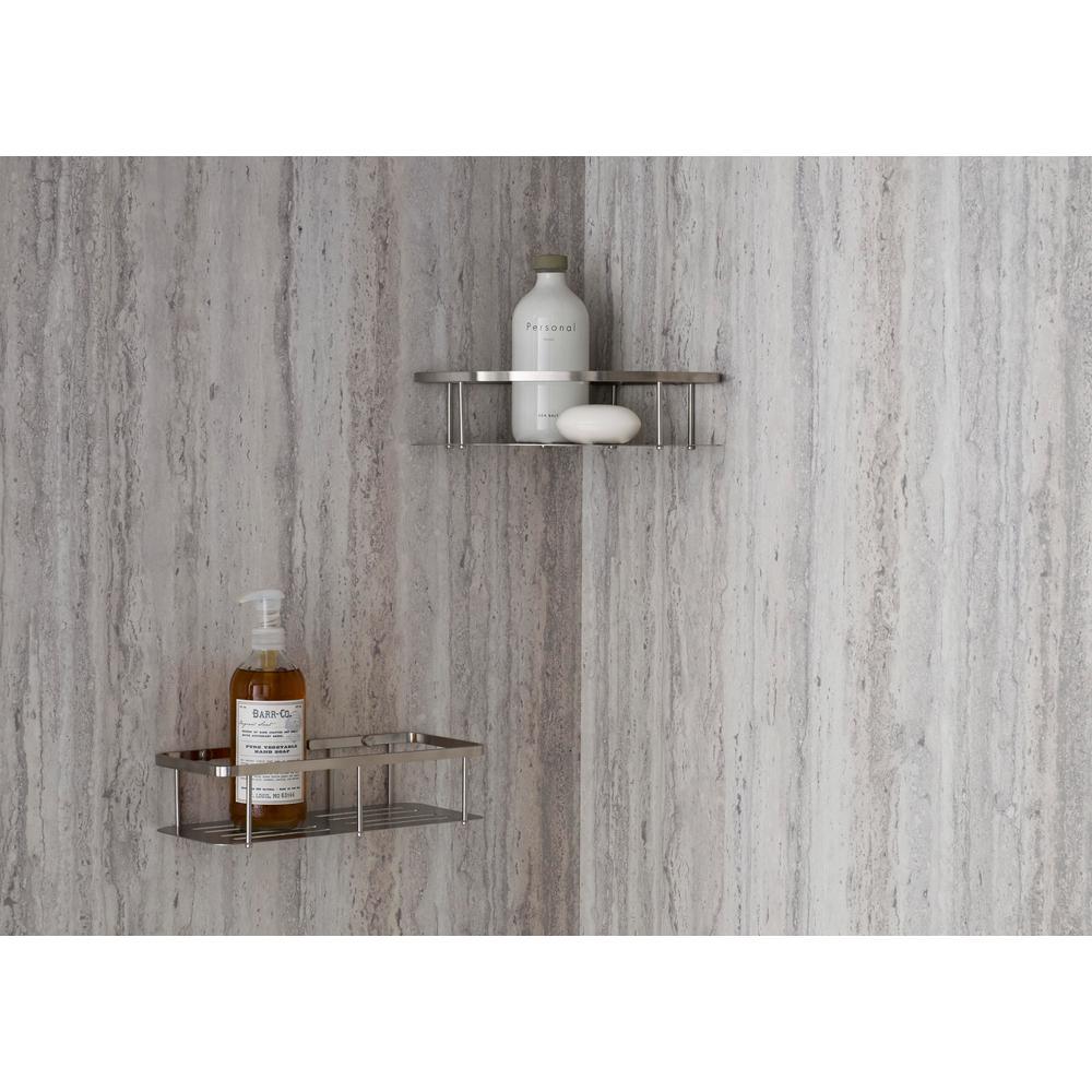Passage 32 in. x 60 in. x 72 in. 4-Piece Glue-Up Alcove Shower Wall in Pewter Travertine - Super Arbor