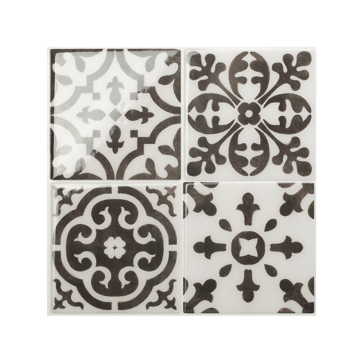 Smart Tiles Vintage Argos Black and White 9-in x 9-in Glossy Resin Patterned Multi-shaped Peel and stick Wall Tile product image