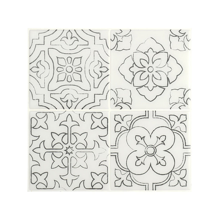 Smart Tiles Vintage Giotto Black and White 9-in x 9-in Matte Resin Patterned Multi-shaped Peel and stick Wall Tile product image