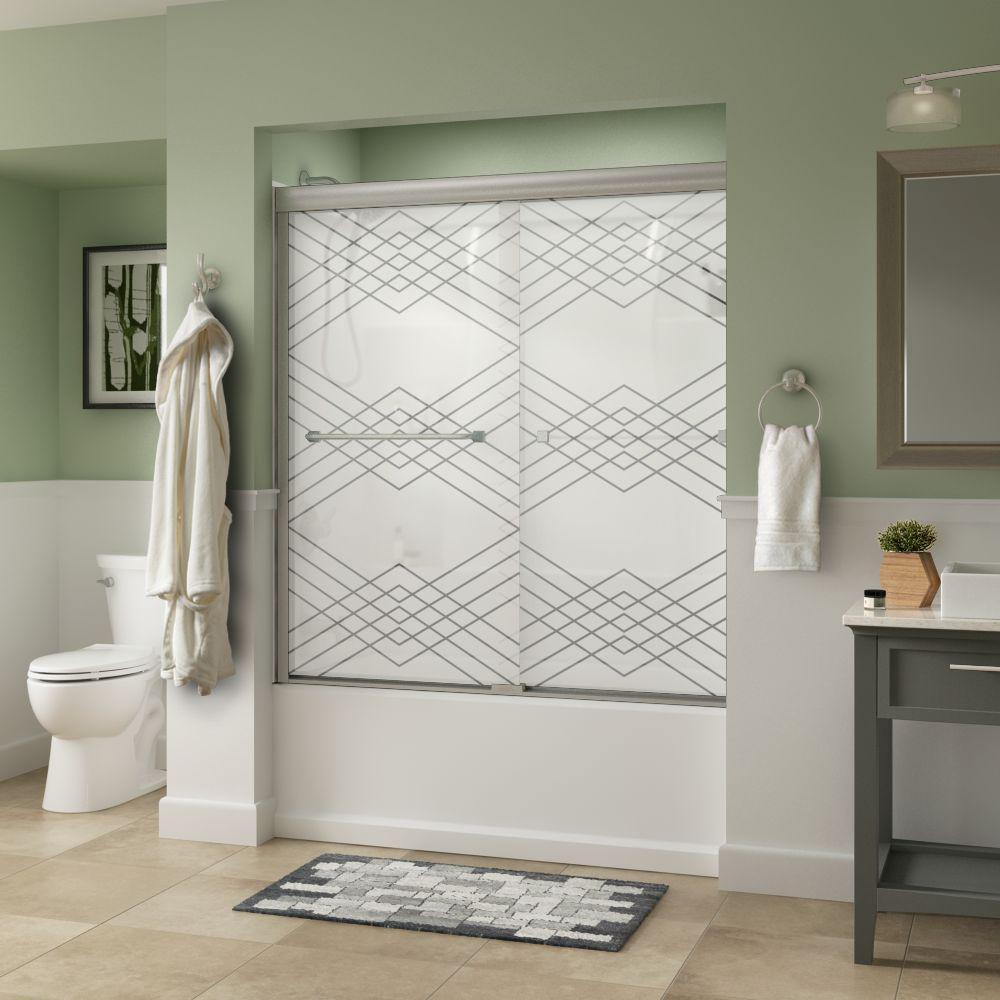 Everly 60 in. x 58-1/8 in. Traditional Semi-Frameless Sliding Bathtub Door in Bronze and 1/4 in. (6mm) Rain Glass - Super Arbor