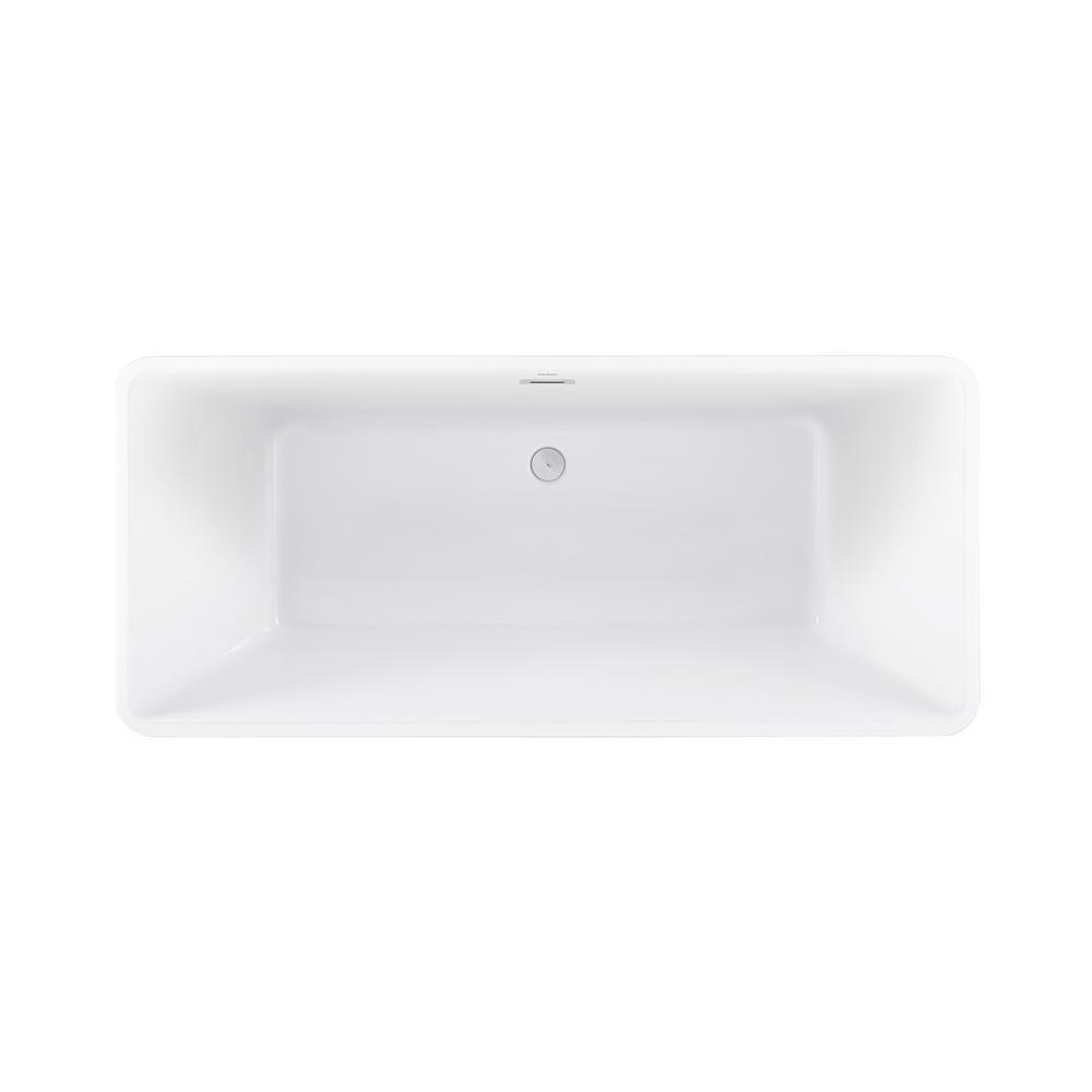 St Tropez 67 in. Acrylic FlatBottom Non-Whirlpool Freestanding Rectangular Soaking Bathtub in White - Super Arbor