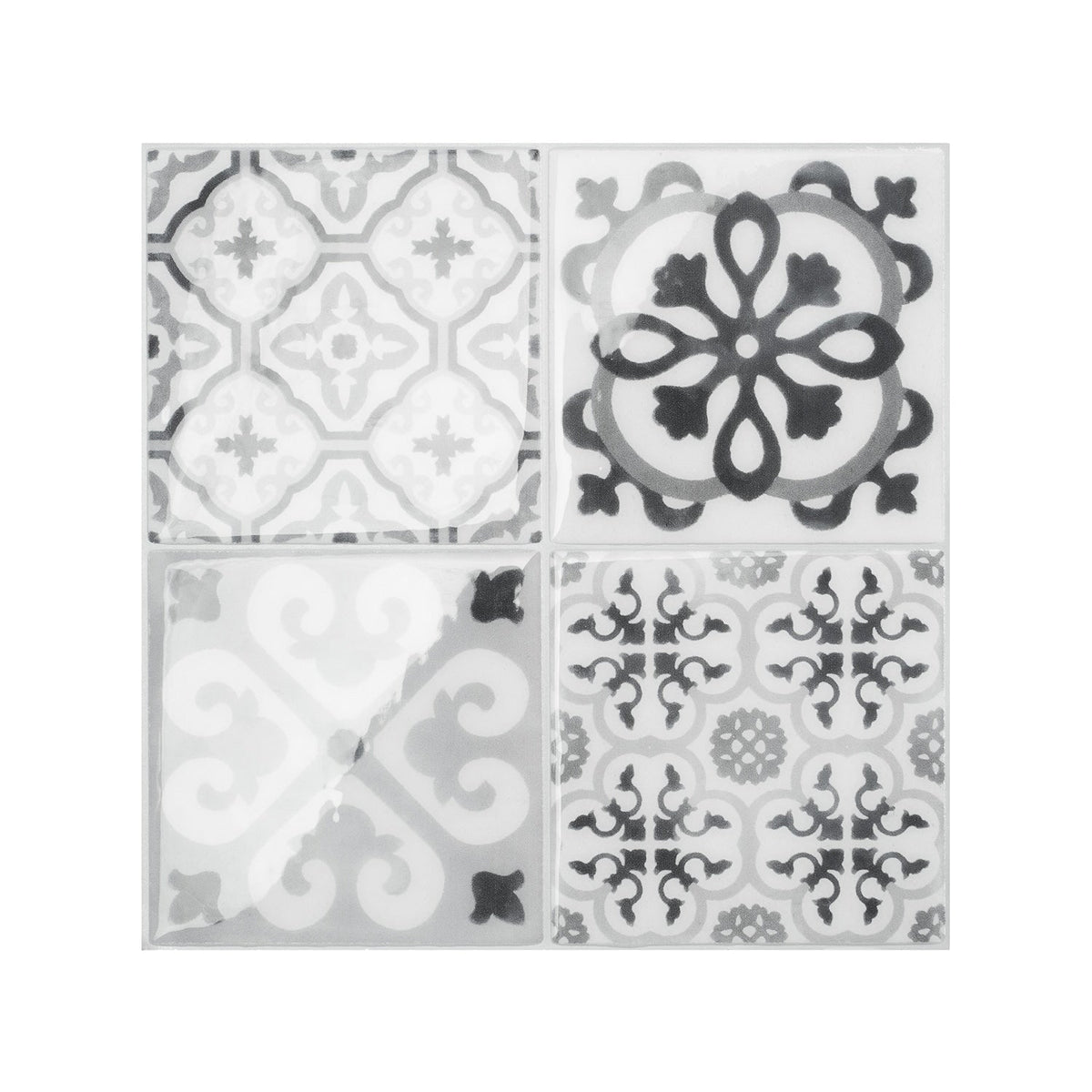 Smart Tiles Vintage Bartoli Black and Gray 9-in x 9-in Glossy Resin Patterned Multi-shaped Peel and stick Wall Tile product image
