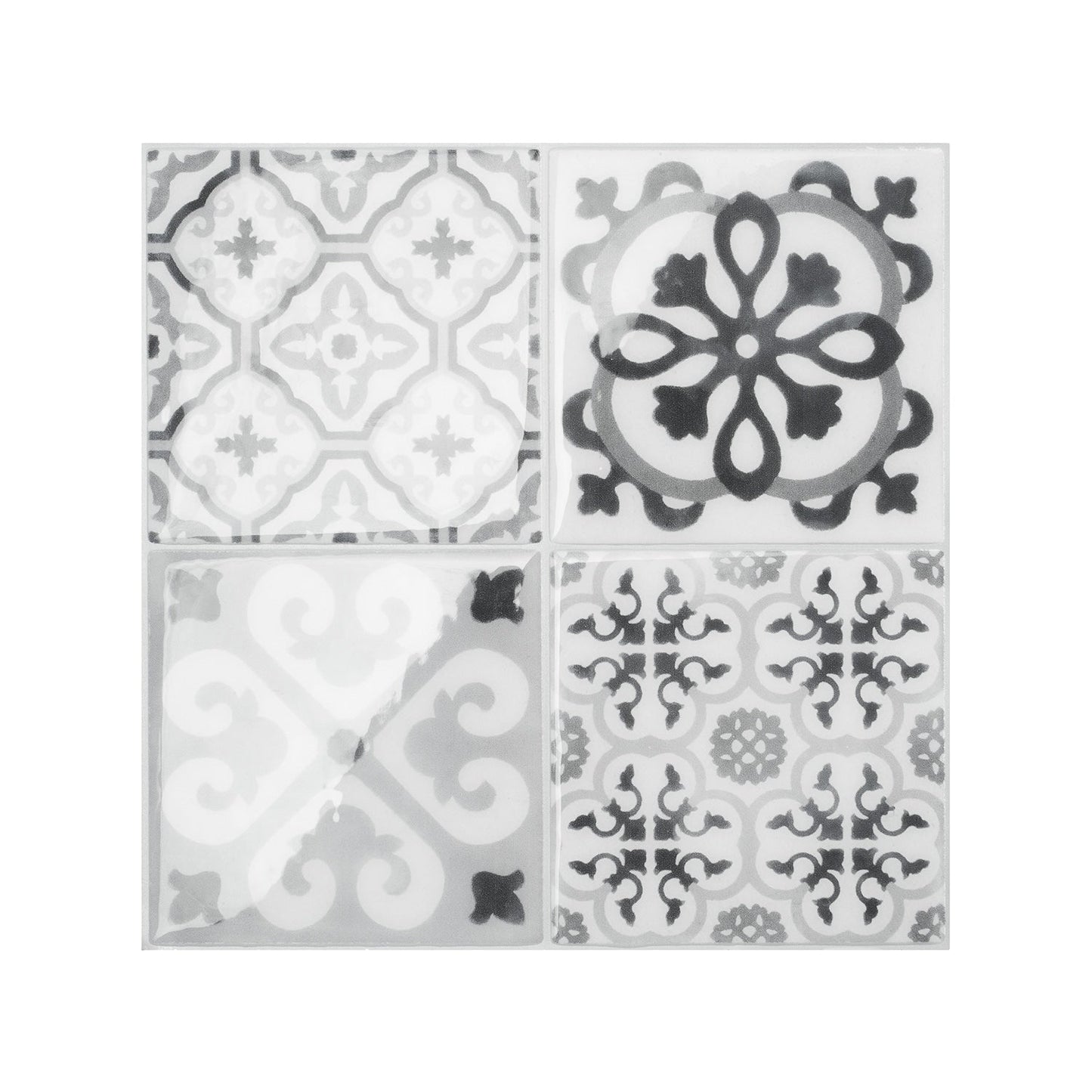 Smart Tiles Vintage Bartoli Black and Gray 9-in x 9-in Glossy Resin Patterned Multi-shaped Peel and stick Wall Tile product image
